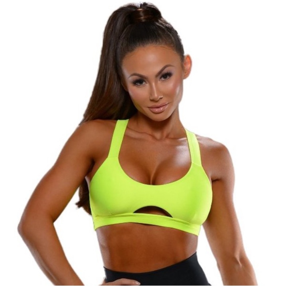 NWOT Bombshell Sportswear Glow Sport Bra Neon Yellow Size Medium